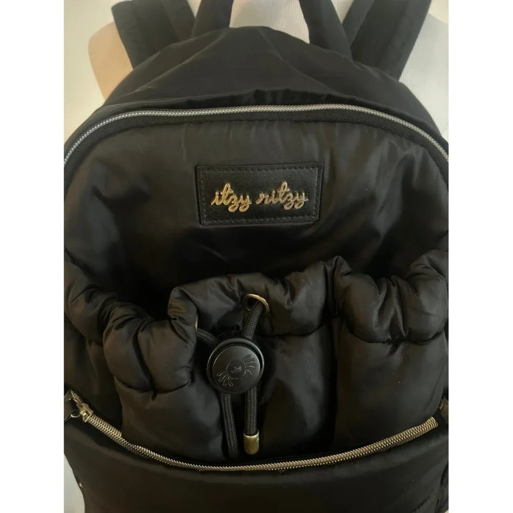 Itzy Ritzy Black Puffer Backpack Diaper Bag Organize Travel Versatile Change Pad